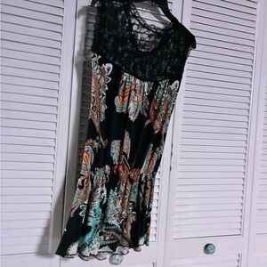 Black and Multicolor Paisley Goth Lace Top